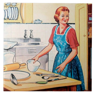 cute retro vintage cooking kitchen lady tile
