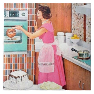 cute retro vintage cooking kitchen lady tile