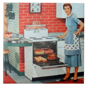 cute retro vintage cooking kitchen lady tile