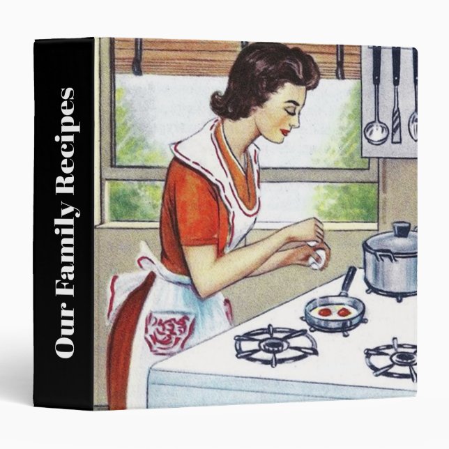 Cute retro vintage cooking lady kitchen binder (Front/Spine)