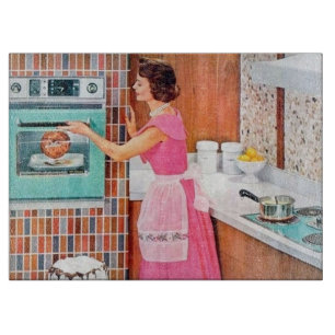 Cute retro vintage cooking lady kitchen cutting board