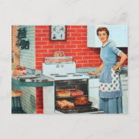 Cute retro vintage cooking lady kitchen postcard