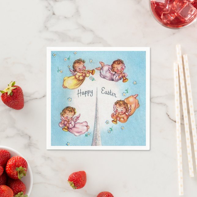 cute retro vintage Easter Angels party Napkin (Insitu)