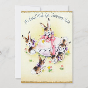 Cute retro vintage Easter bunnies add message Holiday Card