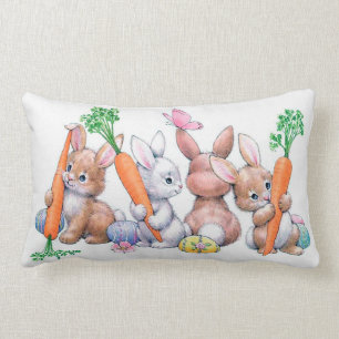 Cute retro vintage Easter bunnies decor pillow