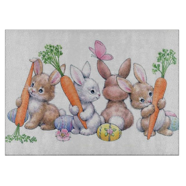 Cute retro vintage Easter bunnies Holiday Cutting Board (Front)