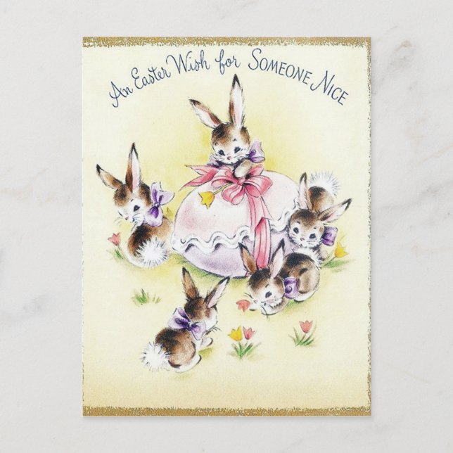 Cute retro vintage Easter Bunnies Holiday Postcard (Front)
