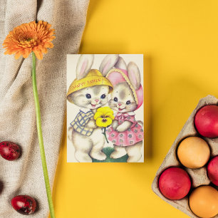 Cute retro vintage Easter bunny add message Holiday Card