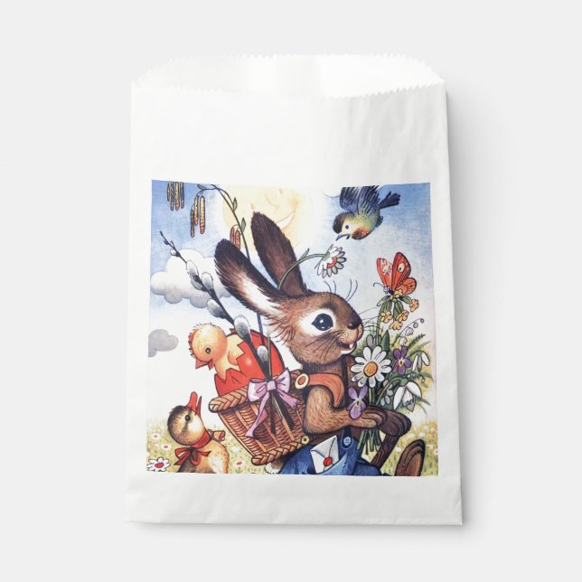 Cute retro vintage Easter bunny Favour Bag (Front)