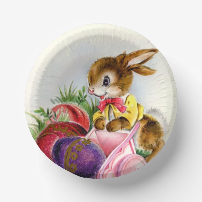 cute retro vintage Easter bunny Holiday  Paper Plate (Front)