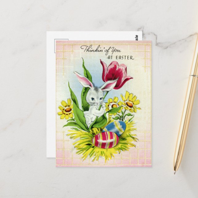 cute retro vintage Easter bunny Holiday Postcard (Front/Back In Situ)