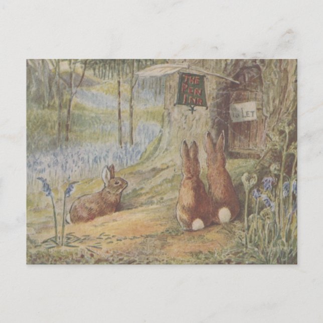 Cute Retro Vintage Easter Bunny Rabbits Postcard (Front)