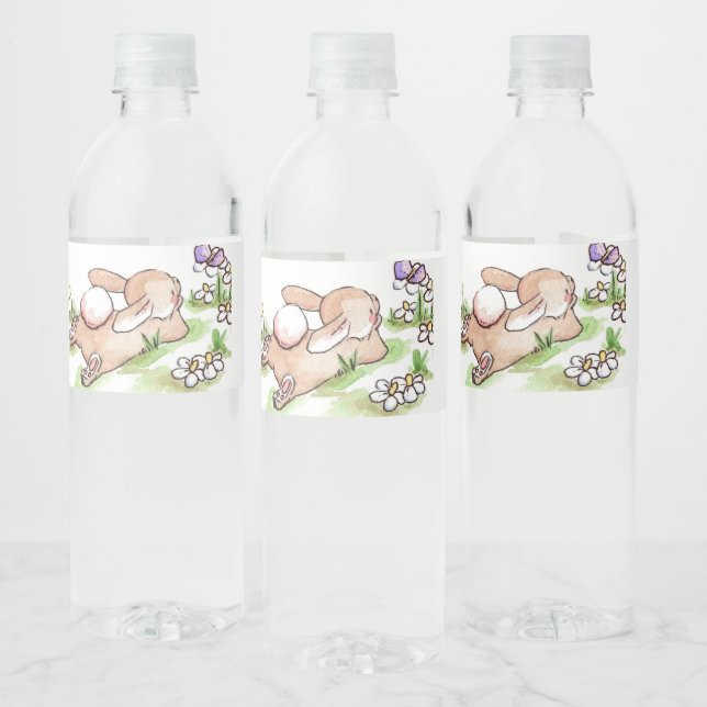 cute retro vintage easter bunny  water bottle label (Bottles)