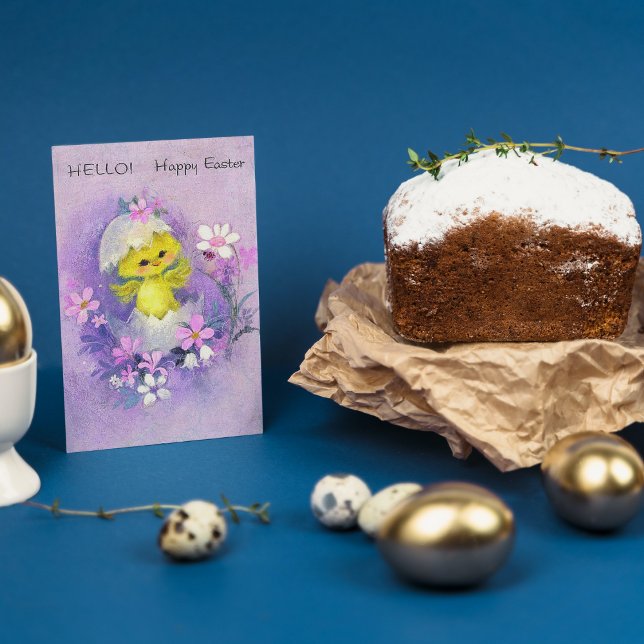 Cute retro vintage Easter chick add message card (Creator Uploaded)