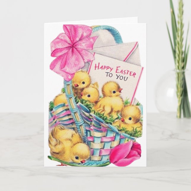 Cute retro vintage Easter chicks add mesage card (Front)