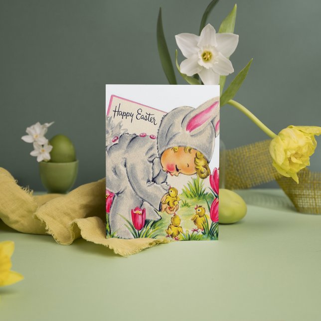 Cute retro vintage Easter child Holiday Card (Creator Uploaded)