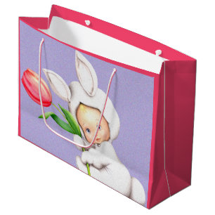 Cute retro vintage Easter child Holiday party Large Gift Bag