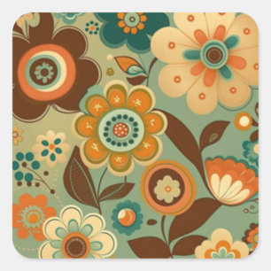 Cute retro vintage flowers square sticker