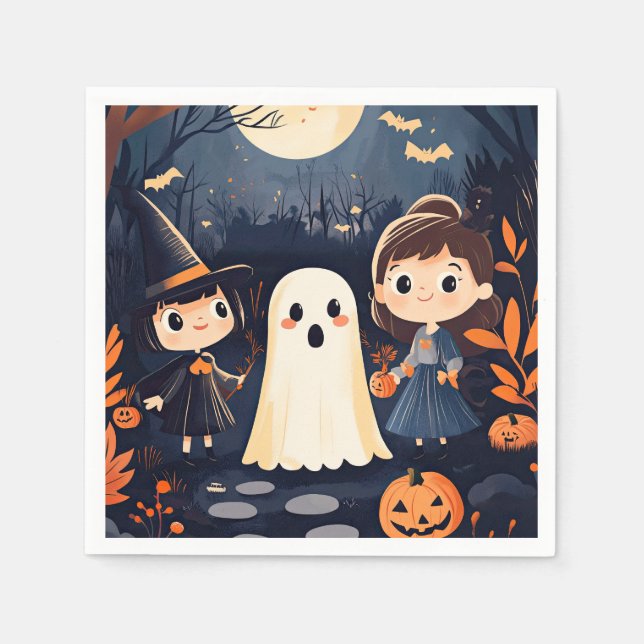 Cute Retro Vintage Halloween Kids Ghost Pumpkin  Napkin (Front)