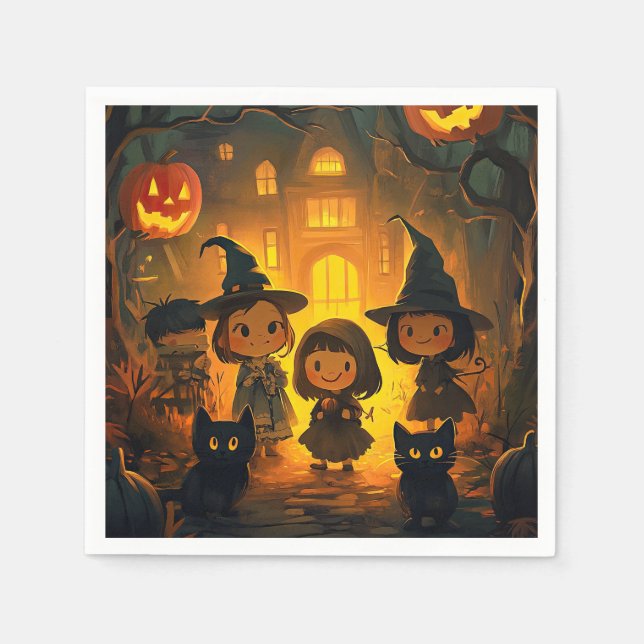 Cute Retro Vintage Halloween Kids Ghost Pumpkin  Napkin (Front)