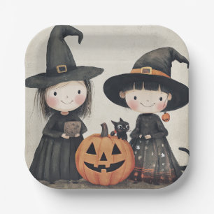 Cute Retro Vintage Halloween Kids Trick or Treat Paper Plate