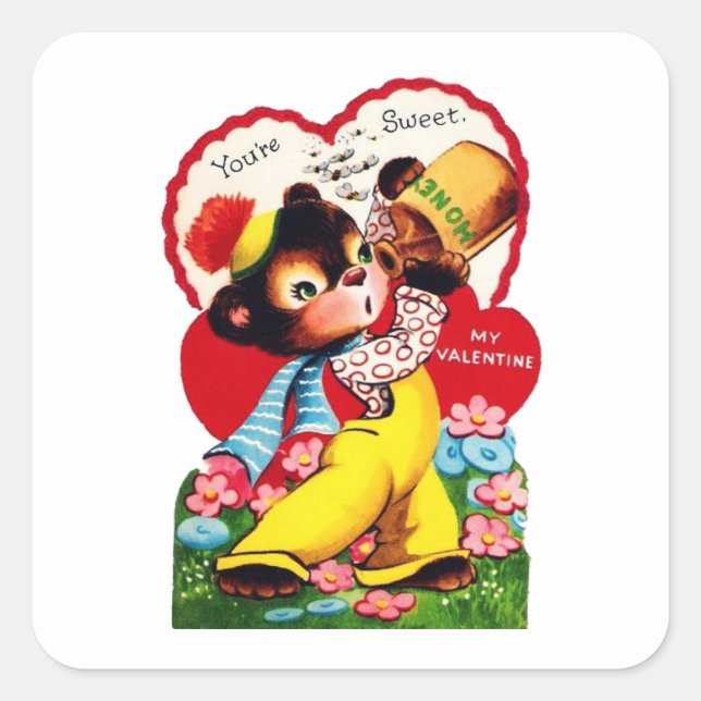 Cute retro vintage Honey bear Square Sticker (Front)