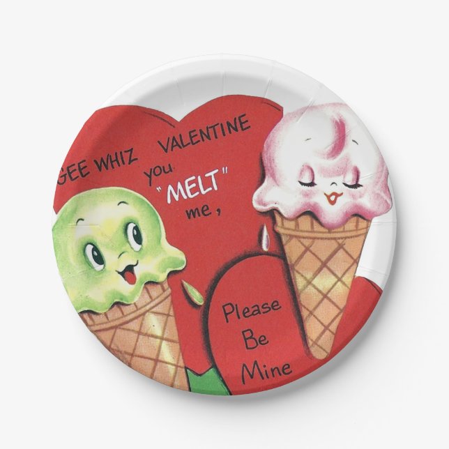 Cute retro vintage ice cream party paper plate (Front)