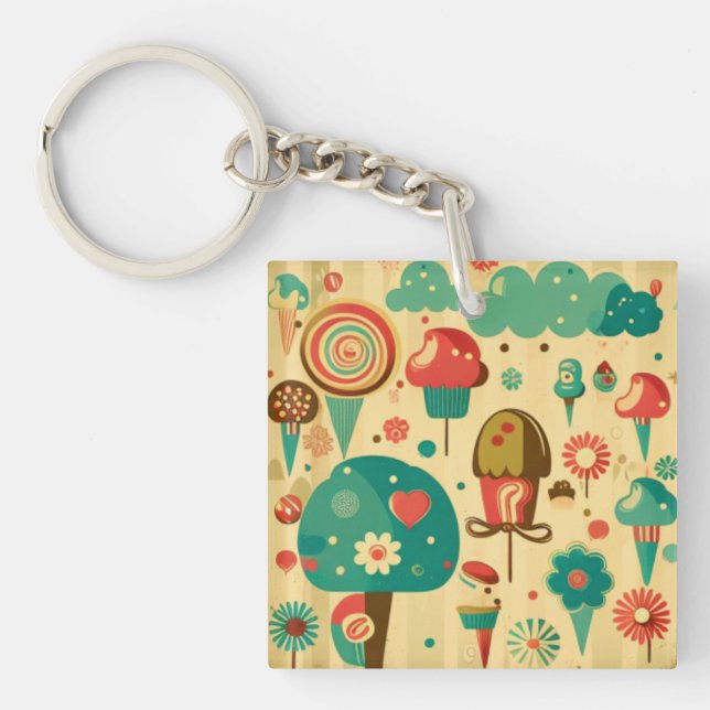 Cute retro vintage ice creams keychain (Front)