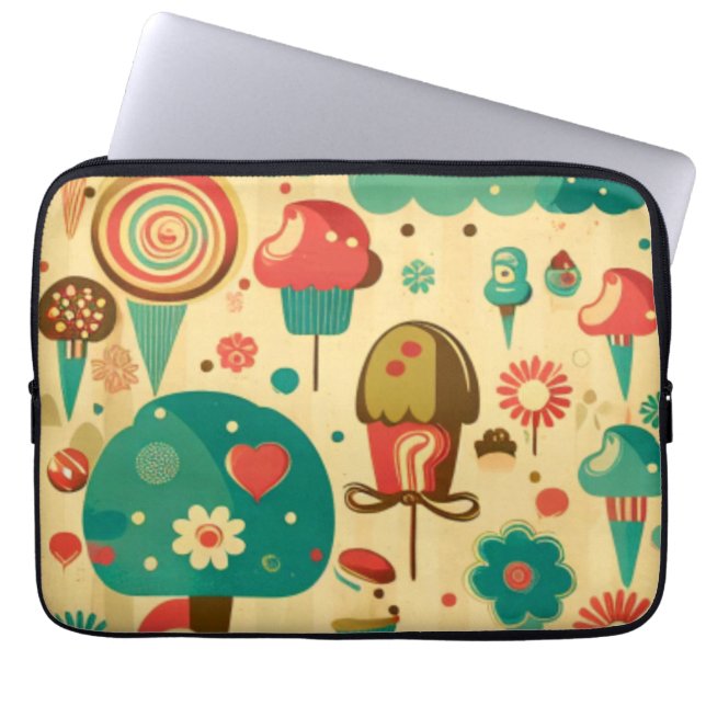 Cute retro vintage ice creams laptop sleeve (Front)