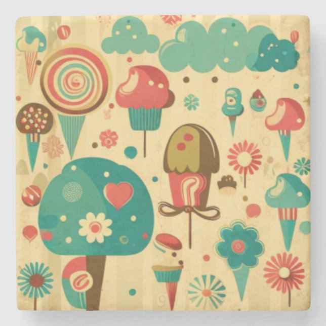 Cute retro vintage ice creams stone coaster (Front)