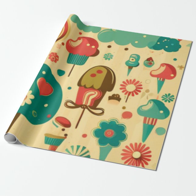 Cute retro vintage ice creams wrapping paper (Unrolled)