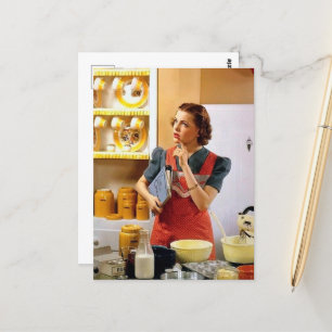 cute retro vintage kitchen lady  postcard