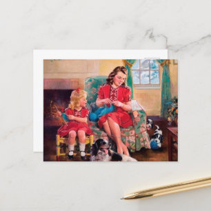 cute retro vintage knitting lovers postcard
