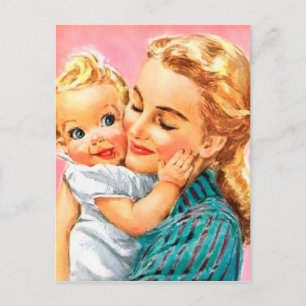 Cute retro vintage Mom and Baby Holiday Postcard