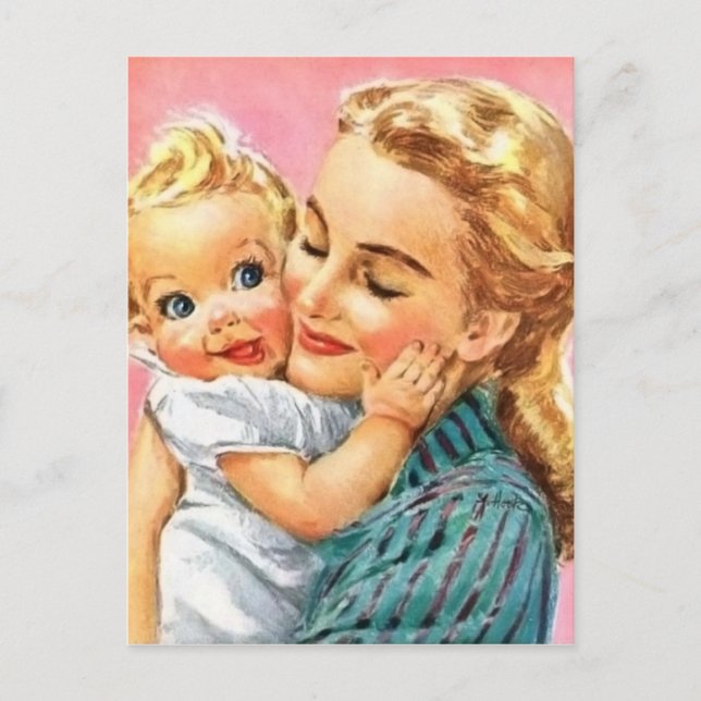 Cute retro vintage Mom and Baby Holiday Postcard (Front)