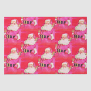 Cute Retro Vintage Pink Santa Claus Christmas Tissue Paper