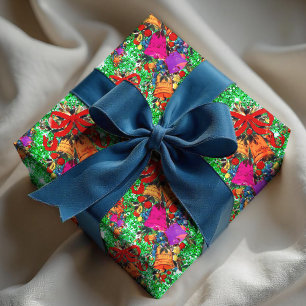 Cute retro vintage red bow holidays green wrapping paper