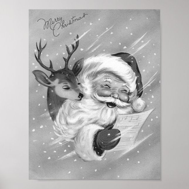 Cute retro vintage Santa Holiday Poster (Front)