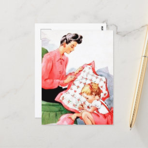 cute retro vintage sewing lovers  postcard