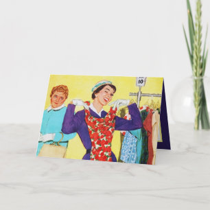 cute retro vintage shopping lady add sentiment note card