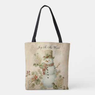 Cute Retro Vintage Snowman Tote Bag