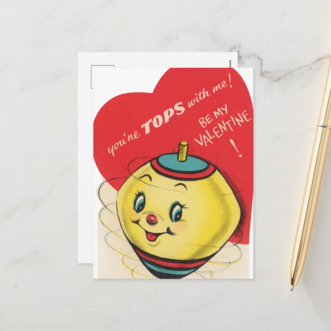 Cute retro vintage top Valentine  Holiday Postcard (Front/Back In Situ)