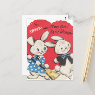 Cute retro vintage Valentine bunnies Postcard