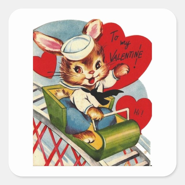 Cute retro vintage Valentine bunny Square Sticker (Front)