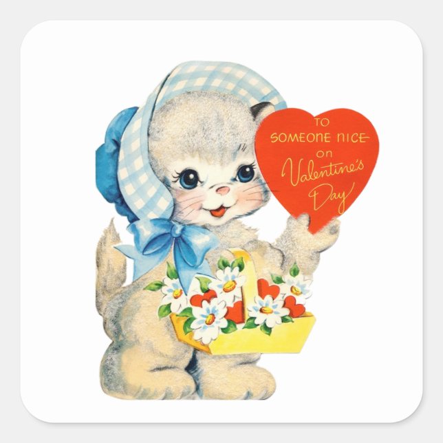 Cute retro vintage Valentine cat Square Sticker (Front)