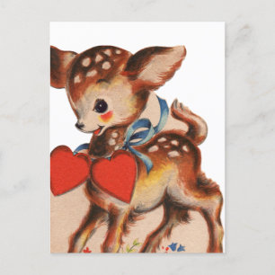 Cute retro vintage Valentine deer Holiday Postcard