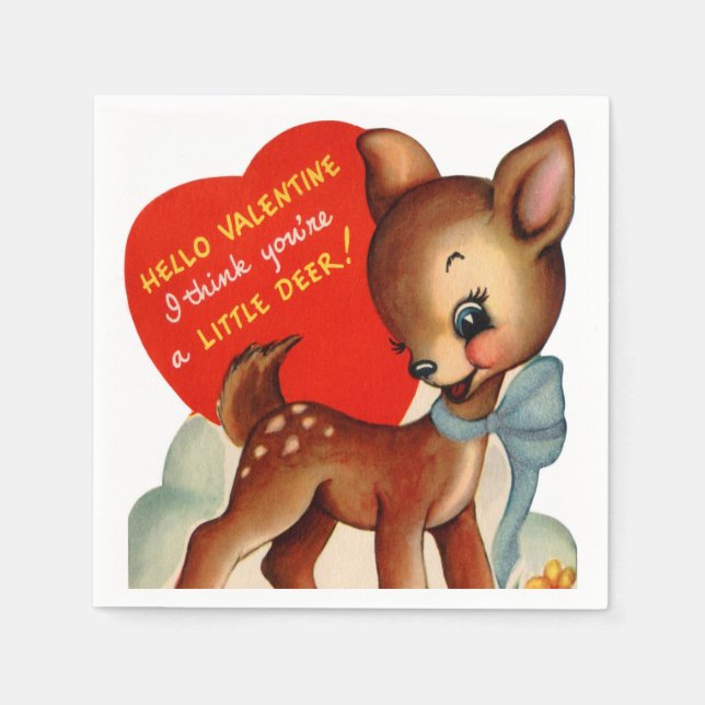 Cute retro vintage Valentine deer party Napkin (Front)