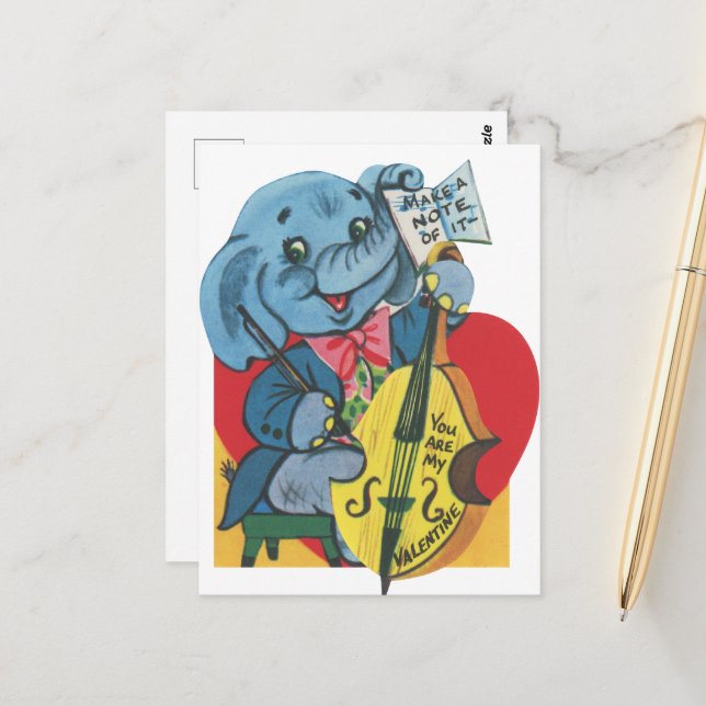 Cute retro vintage Valentine elephant Postcard (Front/Back In Situ)