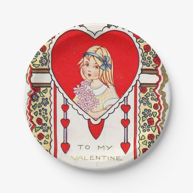 Cute retro vintage Valentine girl party Paper Plate (Front)