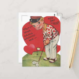Cute retro vintage Valentine golfer Postcard